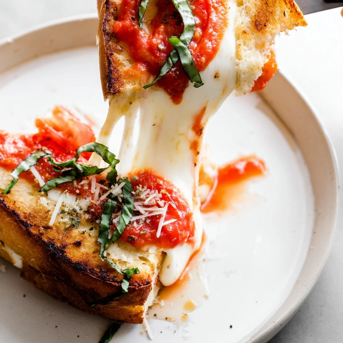 Air Fryer Pizza Margherita Grilled Cheese, golden and bubbly, with melty mozzarella and fresh basil.