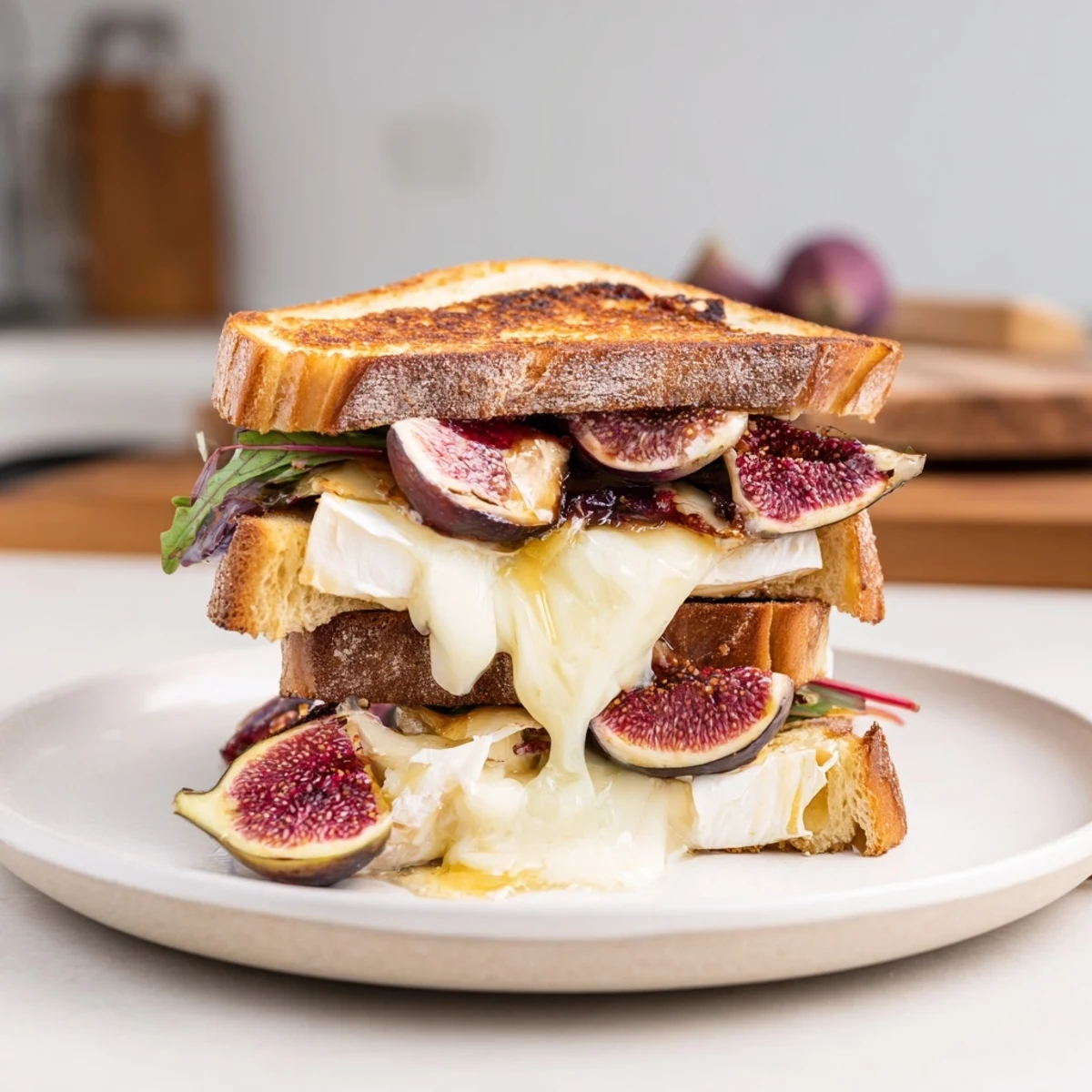 Crispy, golden sourdough filled with melted Brie, vibrant arugula in this gourmet grilled cheese.