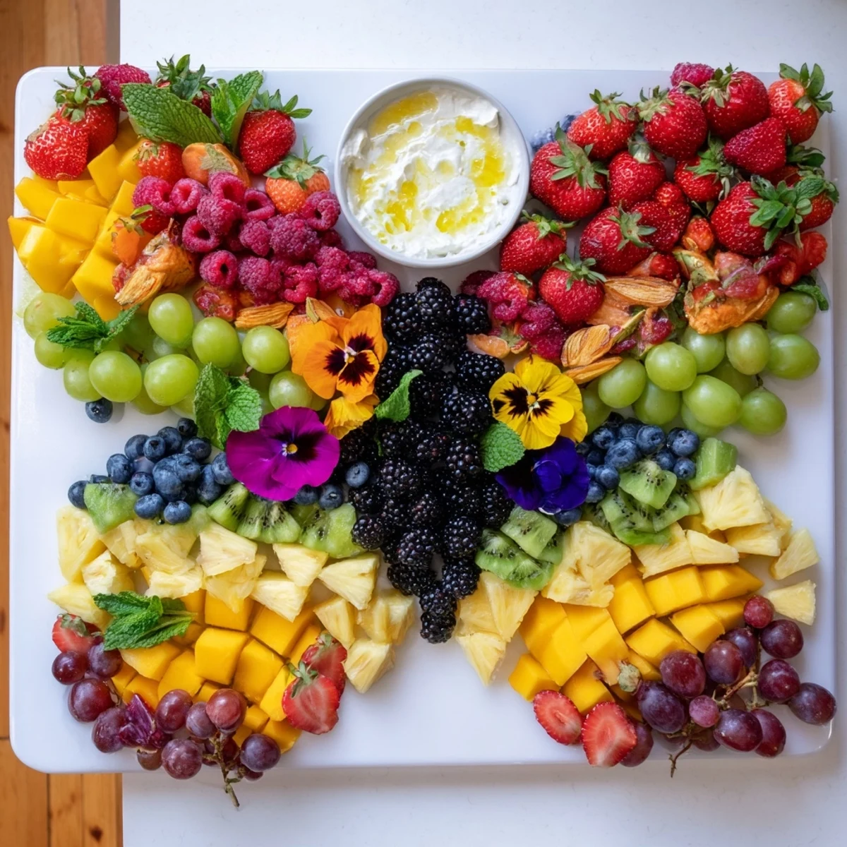 Butterfly Garden Fruit Board, a colorful butterfly-shaped fruit platter, perfect for a sunny brunch.