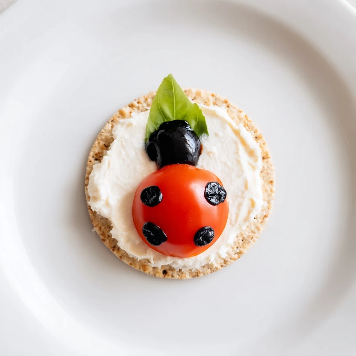 Creamy cream cheese topped Ladybug Love Picnic Finger Foods with vibrant red tomato halves.