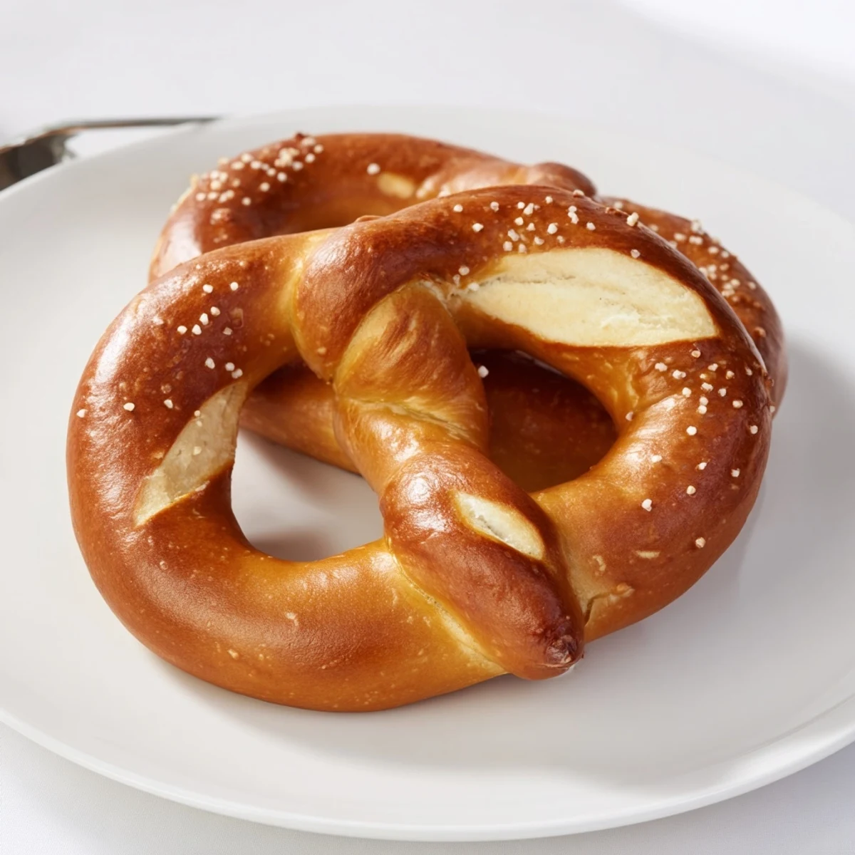 Golden brown Bretzels Anneau de Fête rings, sprinkled with coarse salt, fresh from the oven, and ready to enjoy.