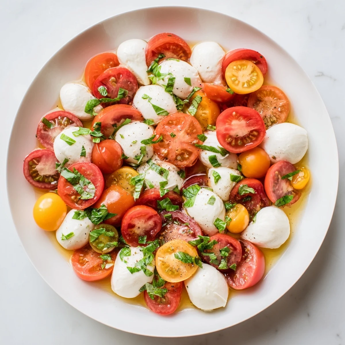 Starfish Caprese Salad: A colorful summer appetizer with ripe tomatoes, mozzarella, and fresh basil.