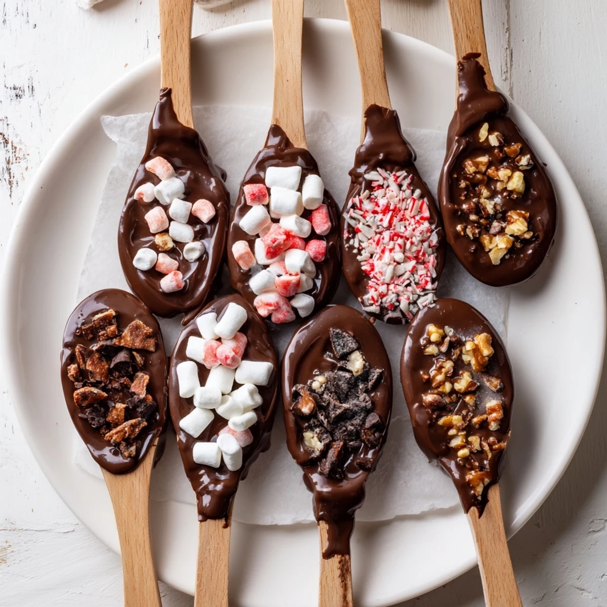Arrange your own delicious Hot Chocolate Spoon Toppings Board; perfect for a cozy gathering featuring the warm, melted spoons.