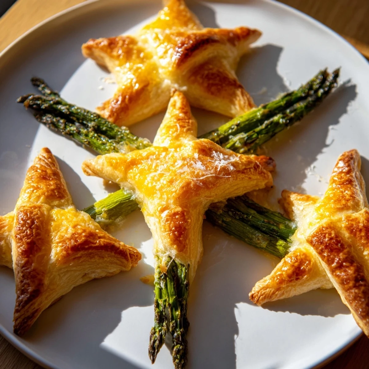 Golden, flaky Star Shaped Asparagus Bundle Wraps, a delicious appetizer to impress, ready to serve warm.