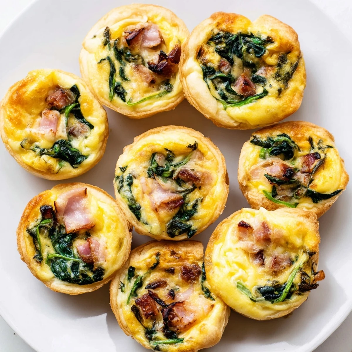 Beautifully arranged mini quiches on a holiday village board, warm and savory, ready to be enjoyed.