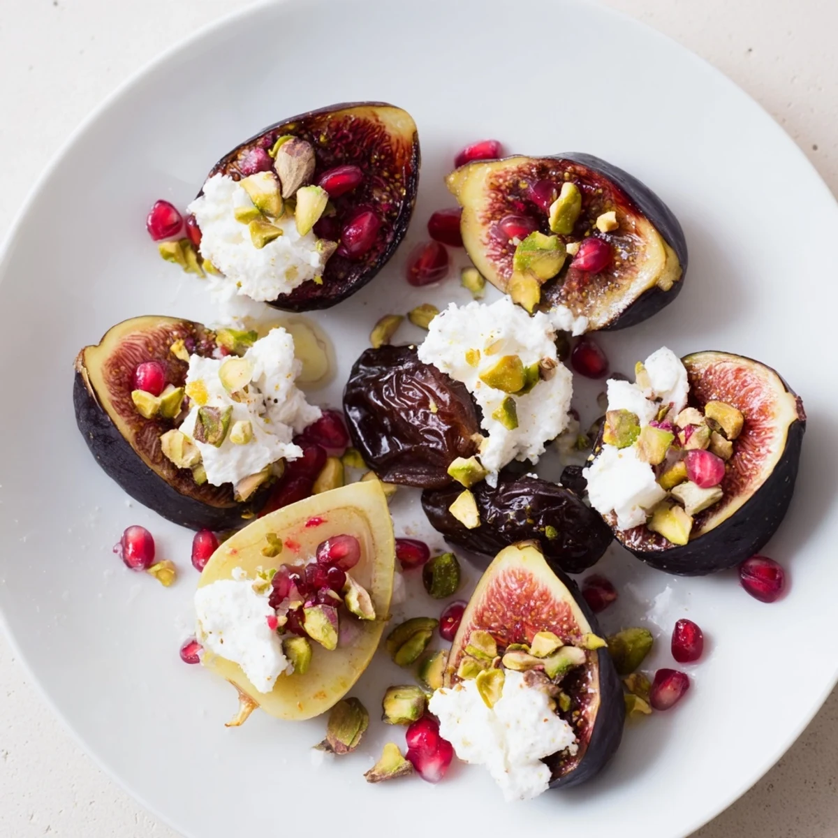Festive winter fig and date snowdrift platter with coconut flakes; a creamy, sweet dessert.