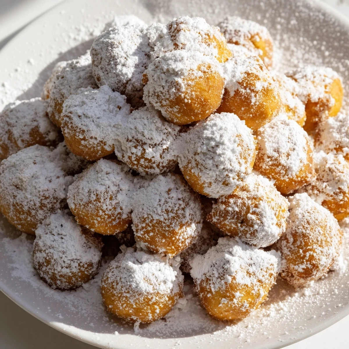 Freshly fried Powdered Donut Holes Mountain: Imagine tender, warm donut holes piled high with powdered toppings.