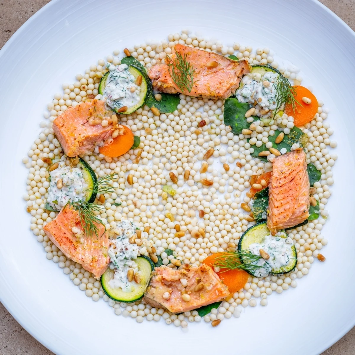 Elegant The Infinity Loop Flow showcases a figure-eight arrangement of salmon and fresh, vibrant ingredients.