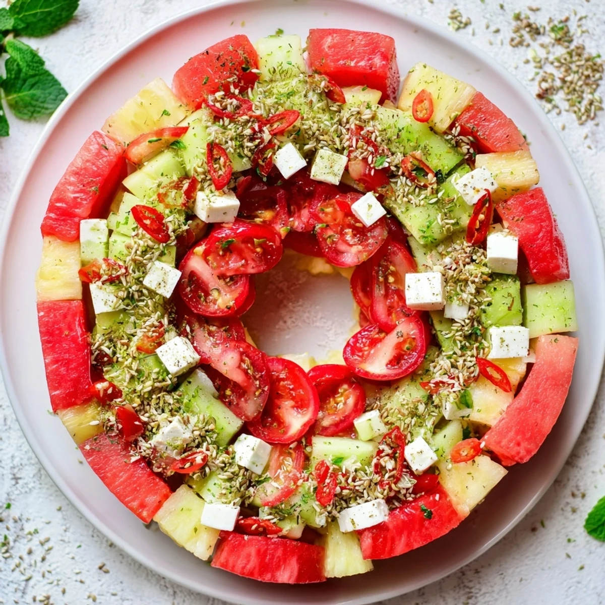 This eye-catching concentric rings of flavor dish features colorful rings of fresh, delicious ingredients.