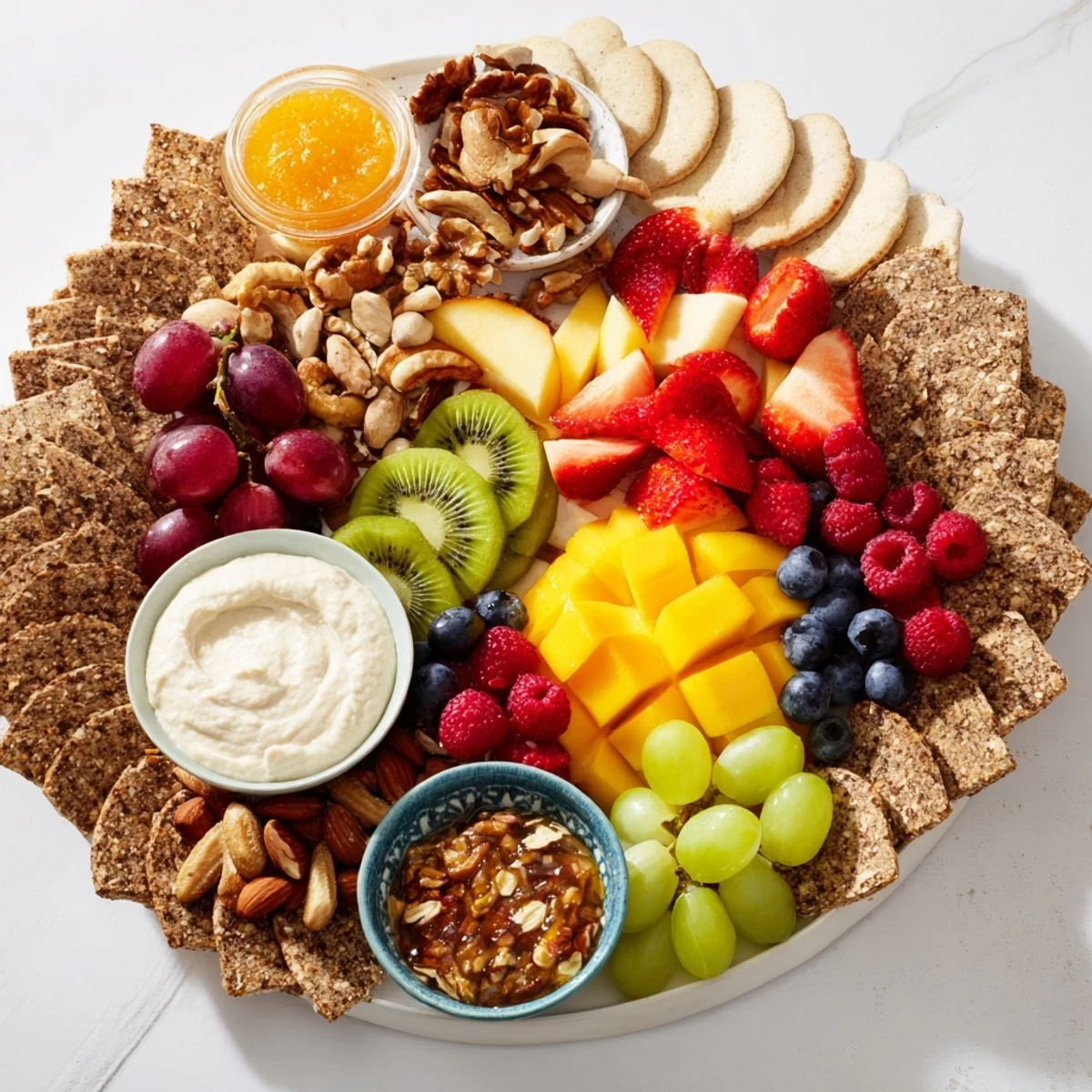 Vivid image of The Hidden Oasis: a dazzling platter perfect for sharing, filled with beautiful fruits.