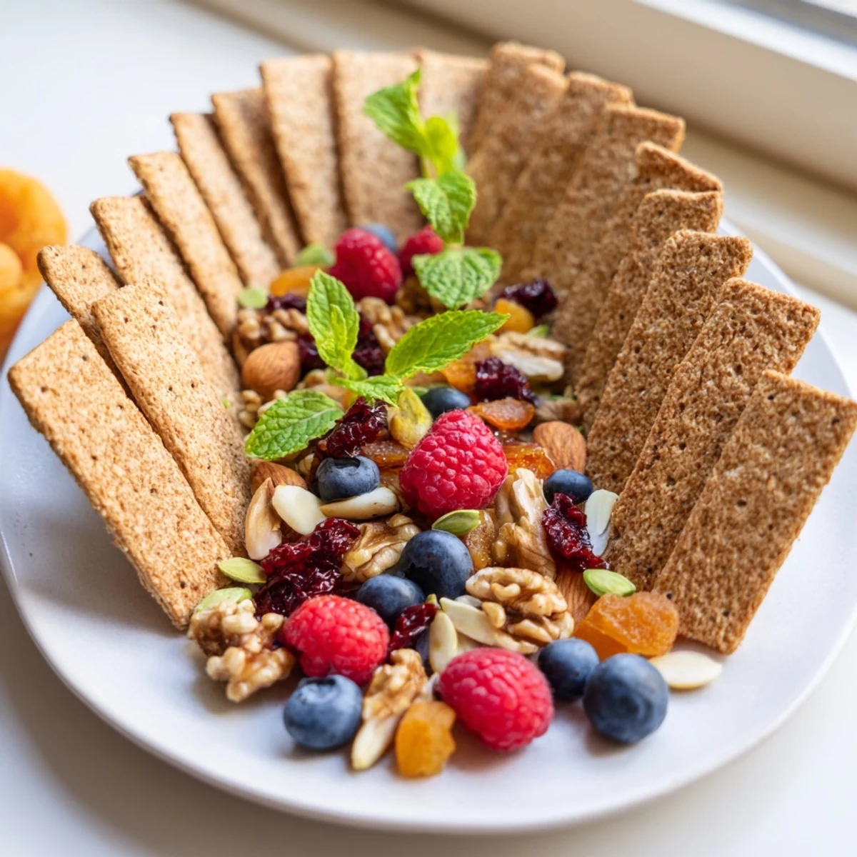 Enjoy The Picket Fence, a delightful snack with a vibrant mix of berries and nuts.