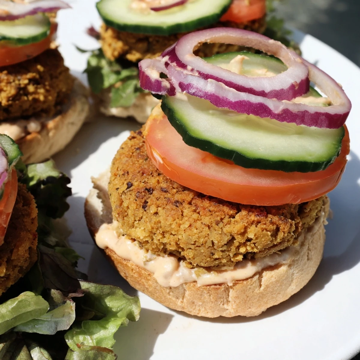 Close-up of fluffy baked falafel patties inside mini slider buns, perfect recipe for a quick lunch.