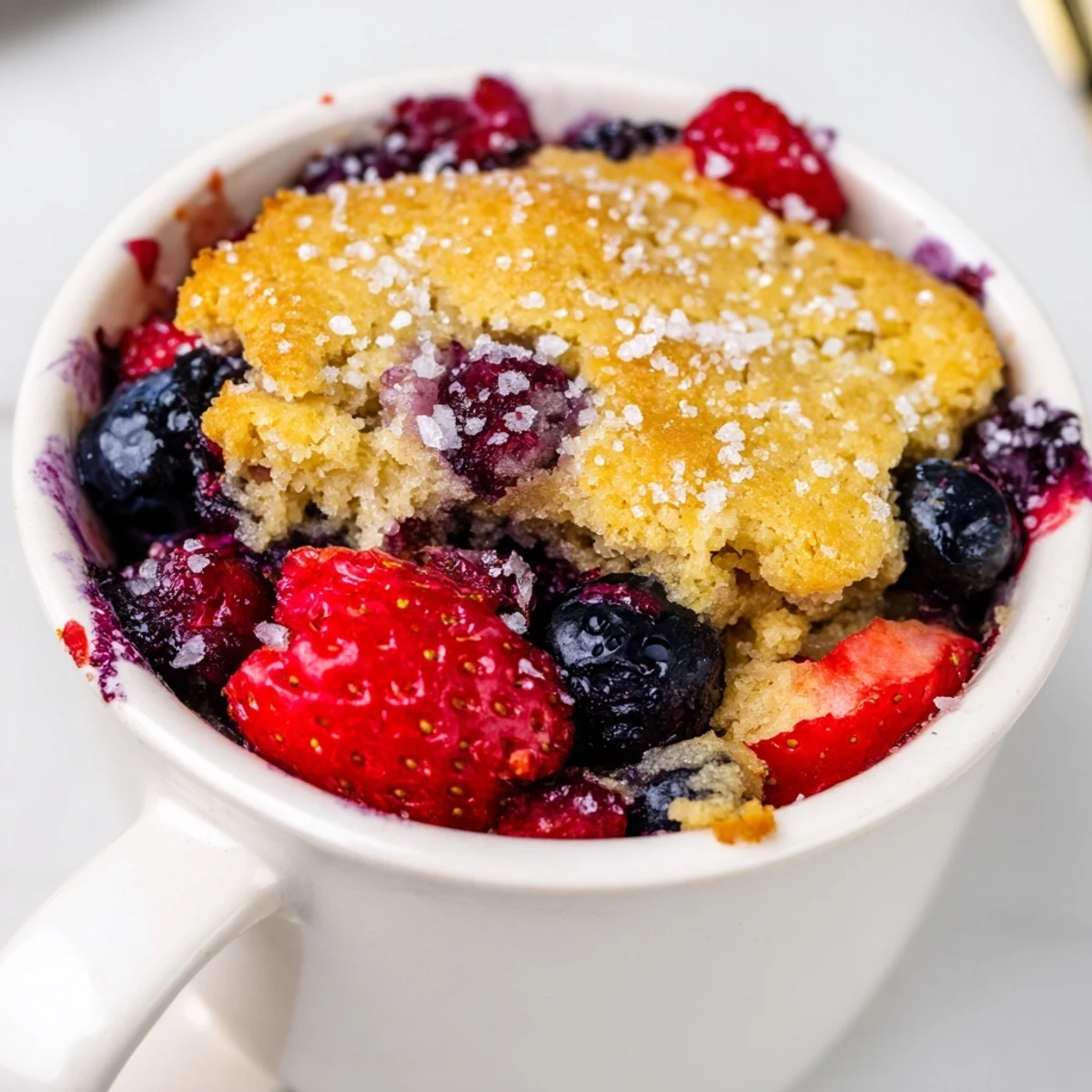 Enjoy the quick and easy Mixed Berry Cobbler Mug Cake, a single serving dessert with fresh berries.