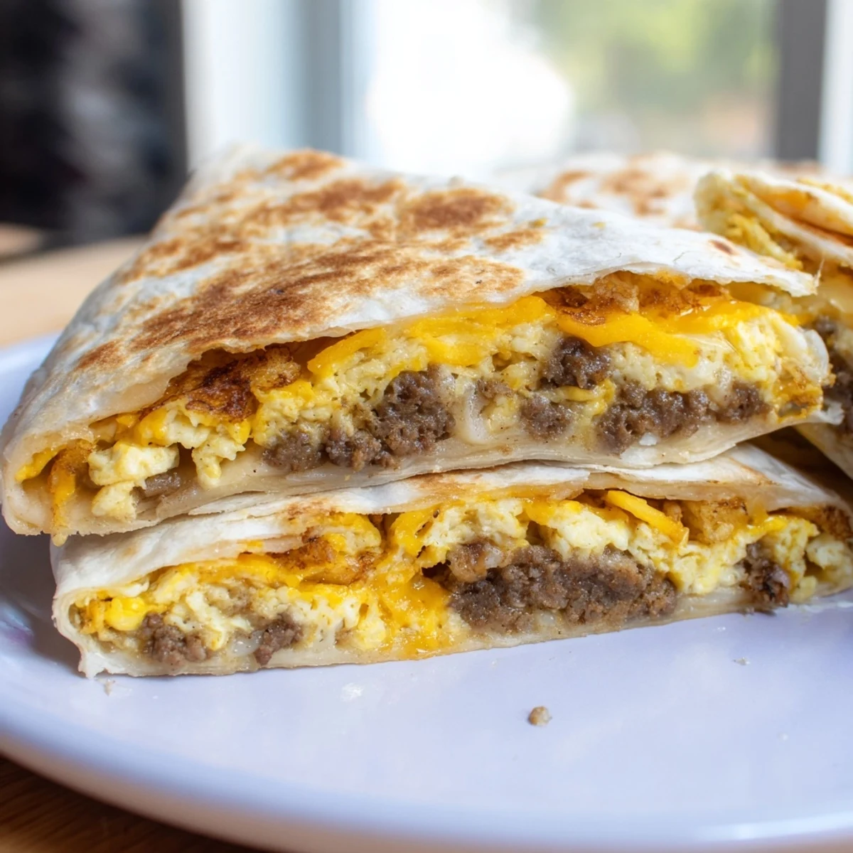 Enjoy a warm Breakfast Crunchwrap, a handheld breakfast loaded with savory ingredients in layers.