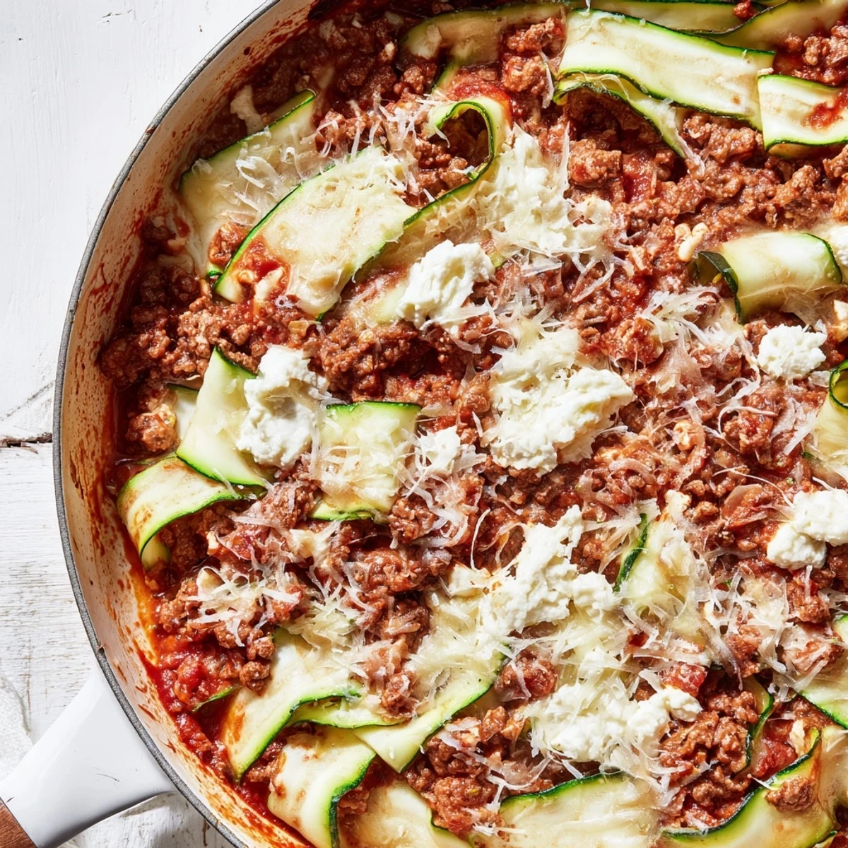Imagine a hearty Zucchini Lasagna Skillet, a one-pan Italian-American delight with juicy beef and fresh zucchini.