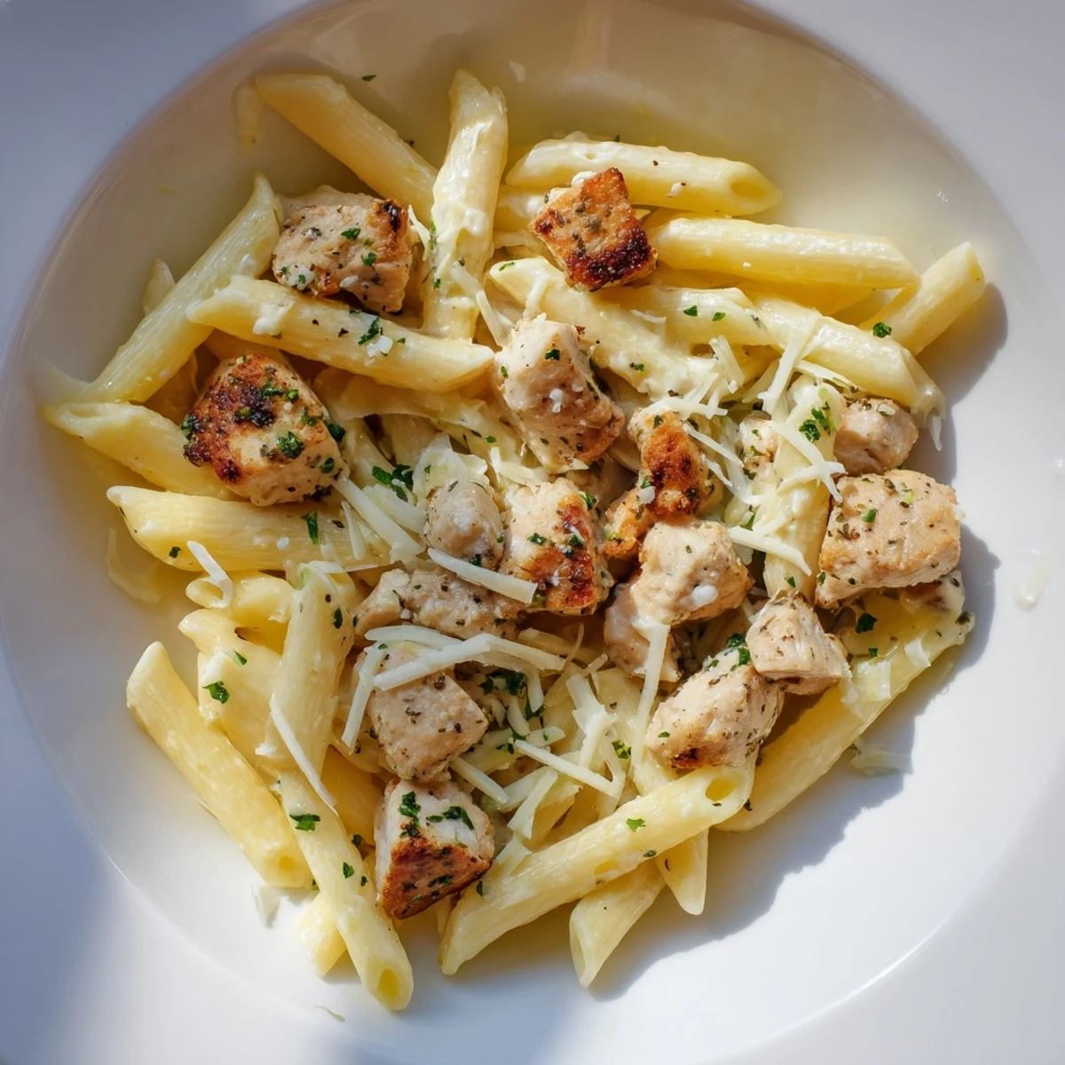 Quick Garlic Parmesan Chicken Pasta: a creamy, cheesy pasta dish with golden chicken and garlic aroma.