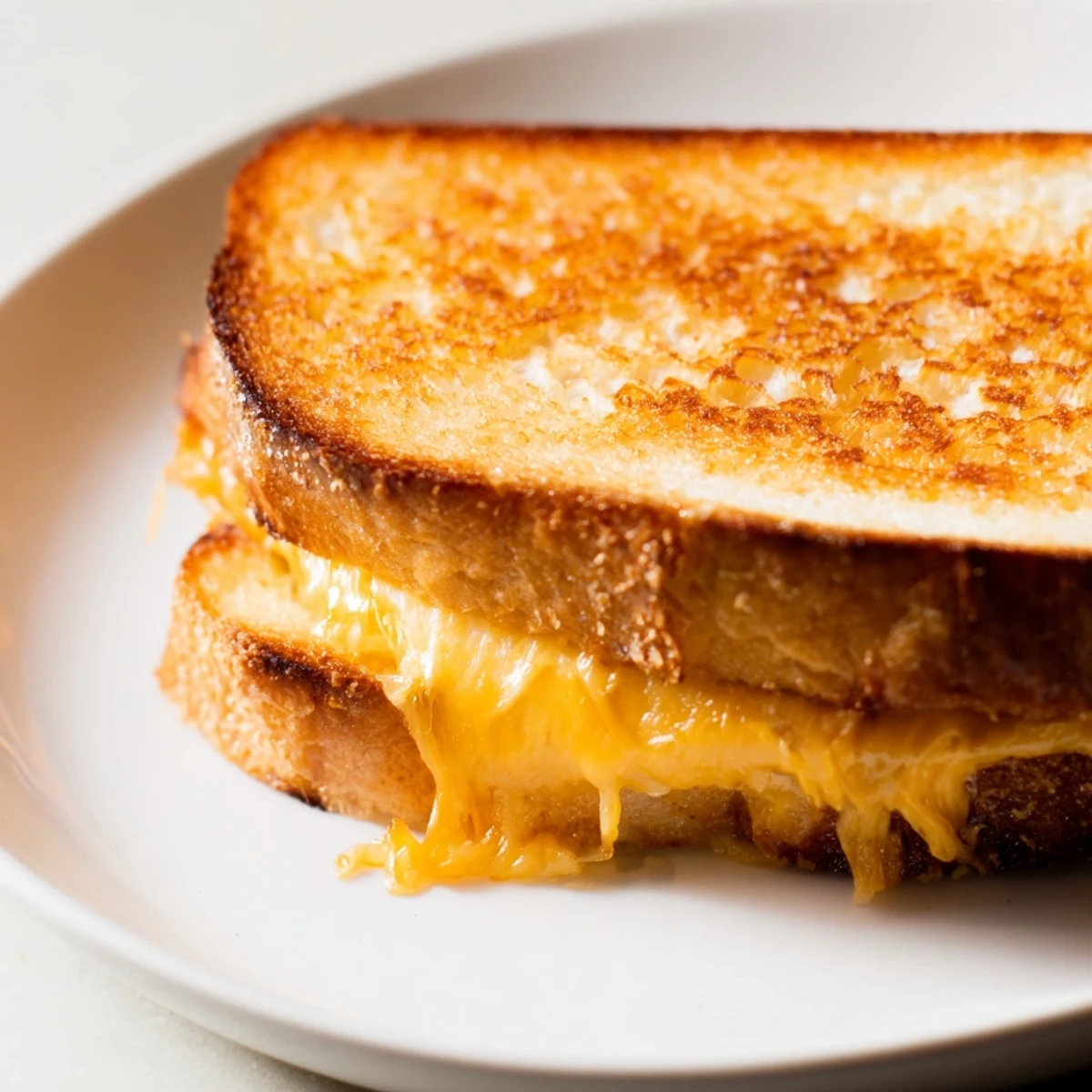 Golden mayo grilled cheese, perfectly browned, with melted cheddar oozing out between the toasted bread.