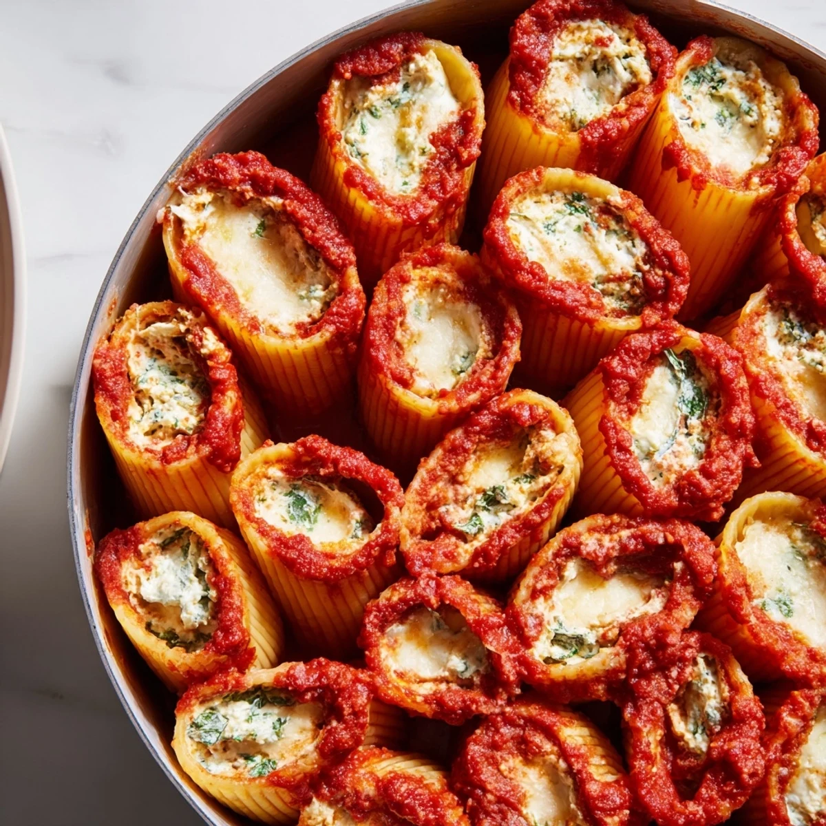 Golden, bubbly Honeycomb Pasta Bake ready to serve, with a rich marinara aroma and cheesy topping.