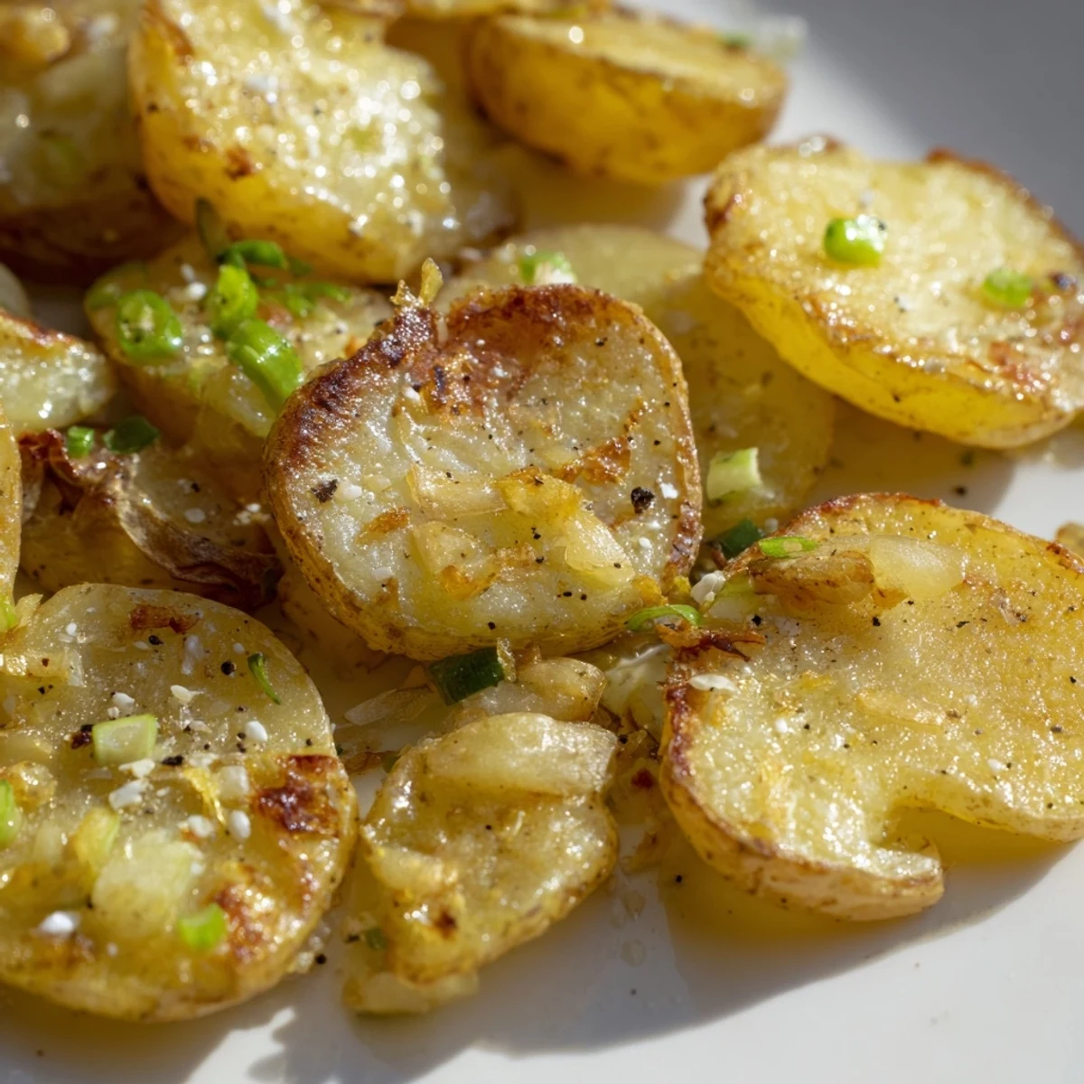 Golden-brown Smashed Green Onion Potato Bombs sizzling on a baking sheet, ready to be devoured.