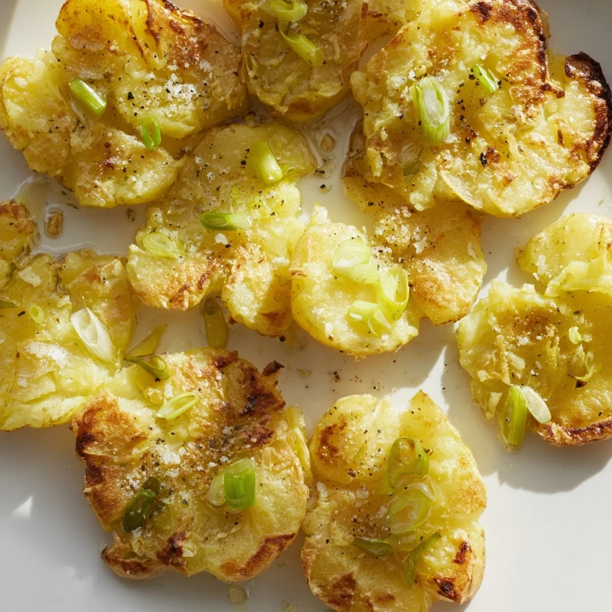 Flaky sea salt sparkles atop these flavorful Smashed Green Onion Potato Bombs, a vibrant side.