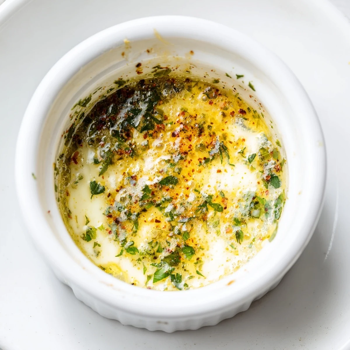 A close-up of creamy Cowboy Butter Sauce drizzled over grilled steak, with fresh parsley and lemon zest visible.  
