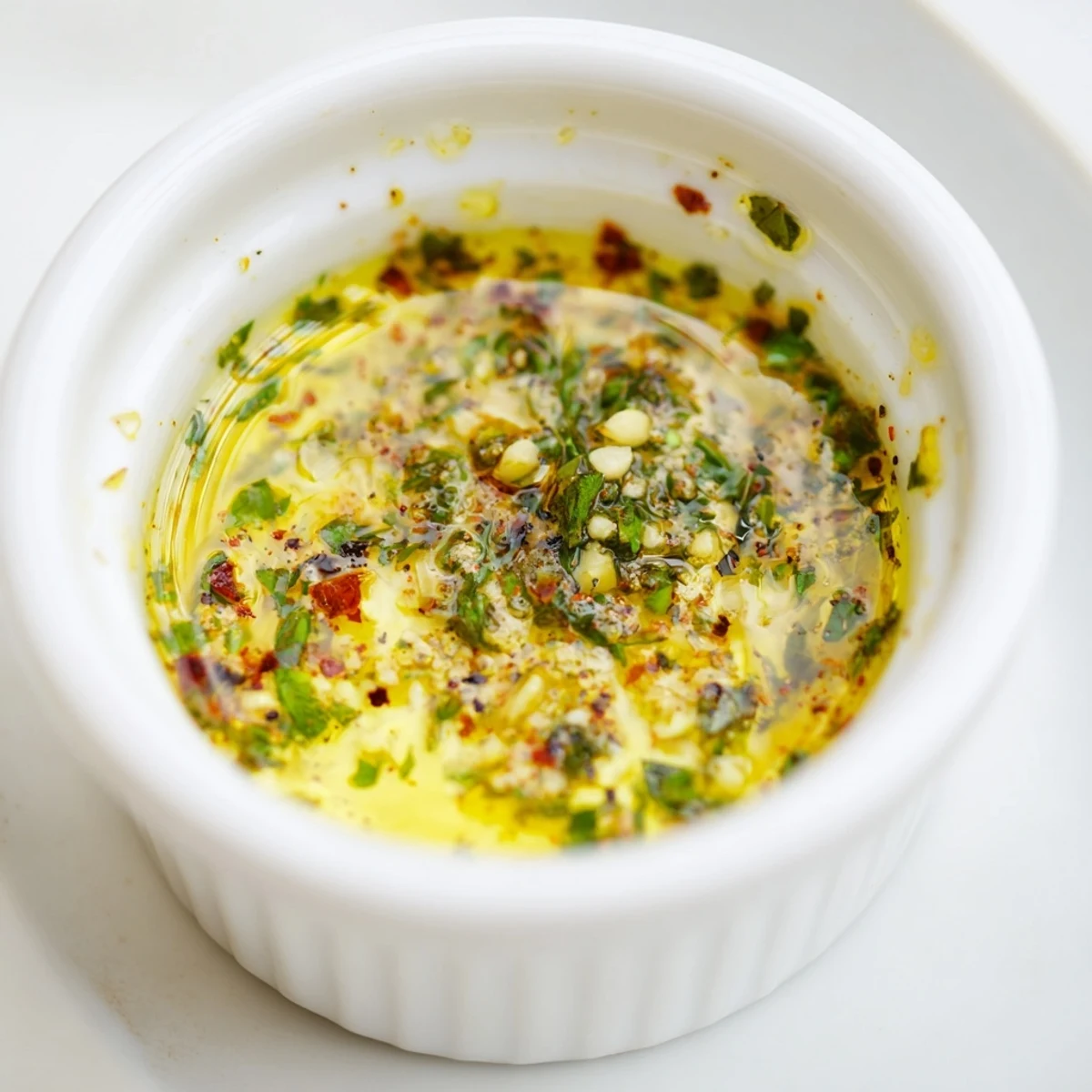 Rich Cowboy Butter Sauce simmering in a small saucepan, steam rising with flecks of garlic and herbs.