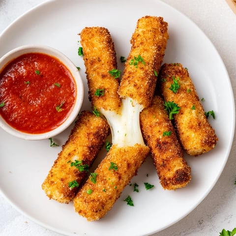 Golden, crispy air fryer mozzarella sticks, perfect with warm marinara, a satisfying, cheesy treat.
