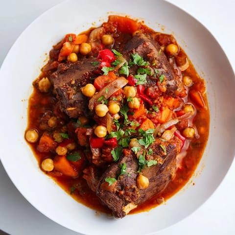 A steaming bowl of Instant Pot Middle Eastern Lamb Stew with chickpeas, ready to be enjoyed.