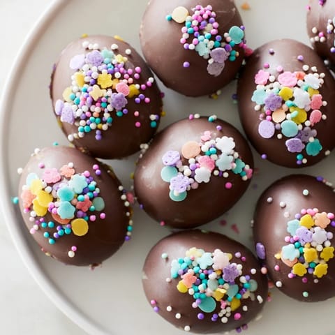 A mouthwatering close-up of colorful decorated egg candy, perfect for your Easter celebration.