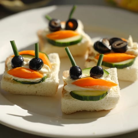 Cute Bee Sandwich Cutouts arranged beautifully on a serving board with colorful veggie sides.