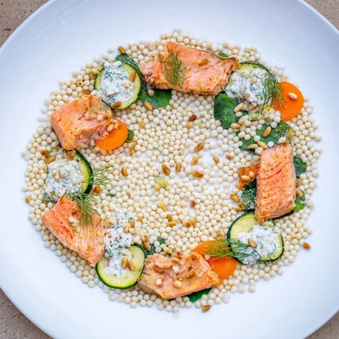 Elegant The Infinity Loop Flow showcases a figure-eight arrangement of salmon and fresh, vibrant ingredients.