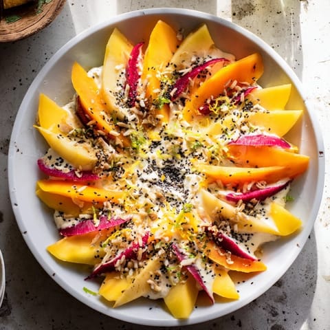 Beautiful circular arrangement of a Radial Symmetry Sunburst salad, ready for serving with fresh herbs.