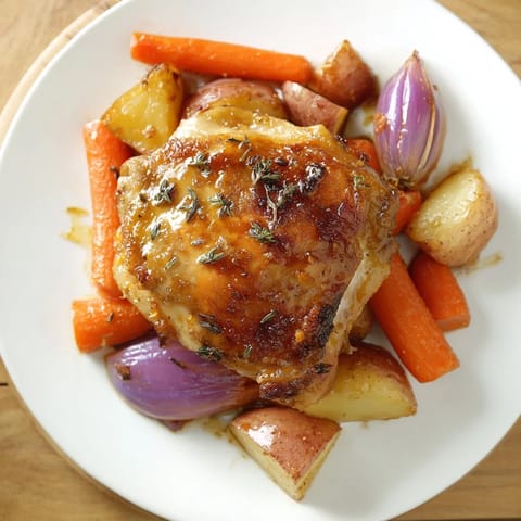 Sheet pan Maple Dijon Chicken Thighs sizzling, the skin perfectly crisp with a sweet, tangy glaze.