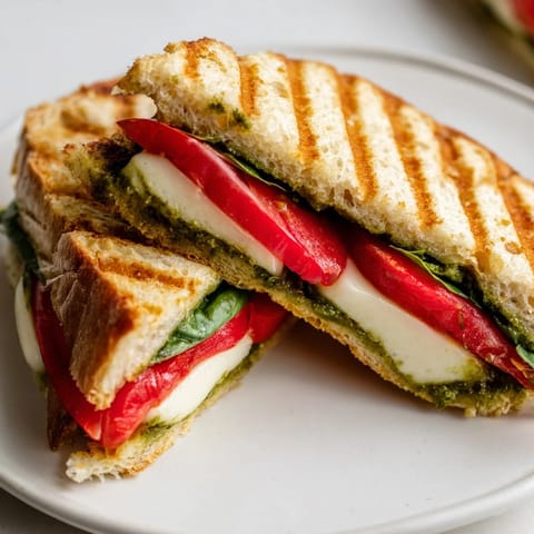 Sizzling Panini Press Innovations creation with smoky BBQ chicken, spicy pepper jack, and caramelized onions on buttery bread.  