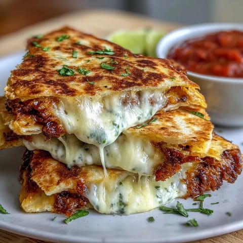 Golden mini quesadilla triangles stuffed with melted cheddar and mozzarella, served with a fresh tomato salsa for a fun, kid-friendly meal.