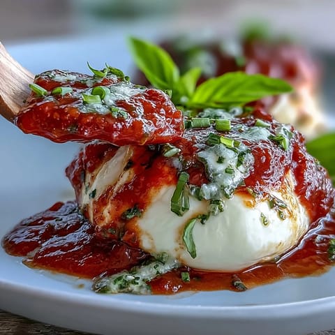 Fresh Caprese skewers with pesto drizzle, showcasing juicy tomatoes, creamy mozzarella, and fragrant basil on elegant wooden picks.