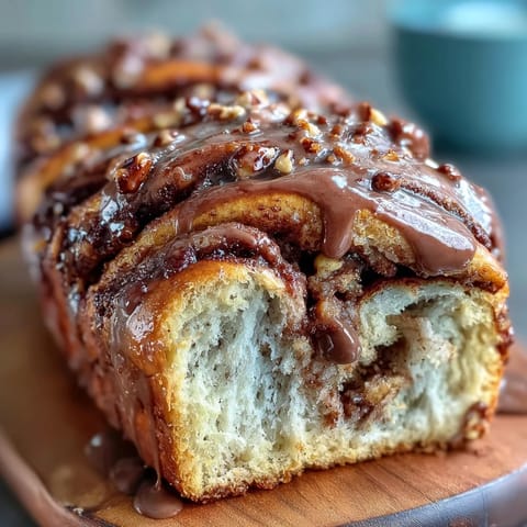 Nutella Babka with rich chocolate-hazelnut swirls in a golden, braided brioche loaf, perfect for breakfast or dessert.
