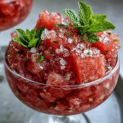 Watermelon Mint Frosé, a vibrant frozen pink drink with fresh mint.