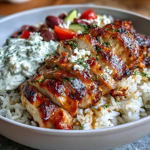 Golden Greek chicken bowls bursting with fresh, vibrant Mediterranean flavors.