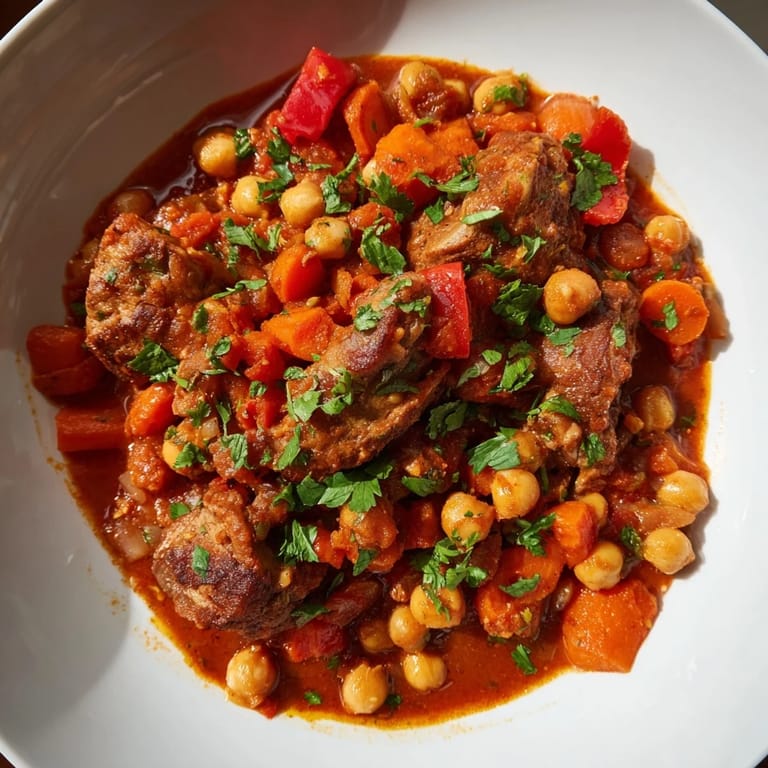 Close-up of the Instant Pot Middle Eastern Lamb Stew, showcasing flavorful spices and vegetables.