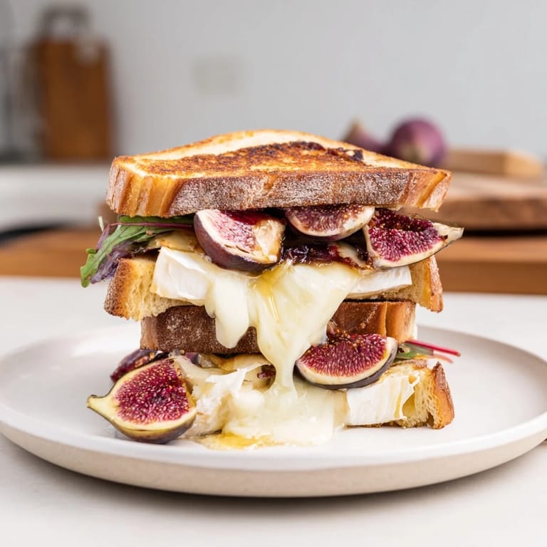 Crispy, golden sourdough filled with melted Brie, vibrant arugula in this gourmet grilled cheese.