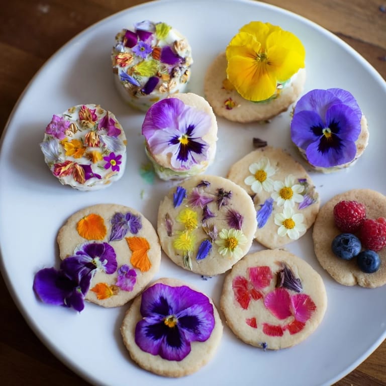 Visualize a Spring Flower Dessert Tray featuring delicate edible flowers atop layered parfaits and mini cakes.