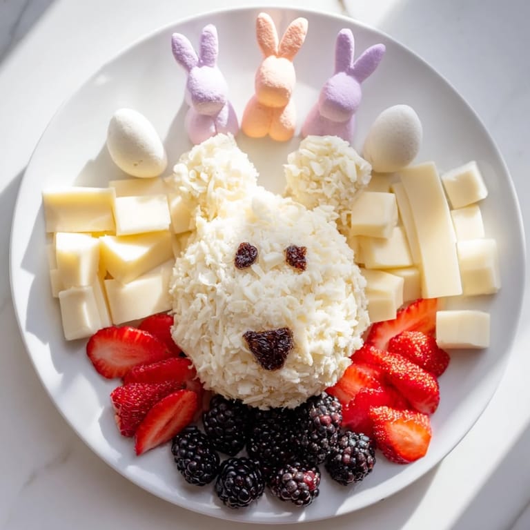 A visually stunning Bunny Ears Easter Board featuring creamy goat cheese nose and colorful veggie ears, delicious!