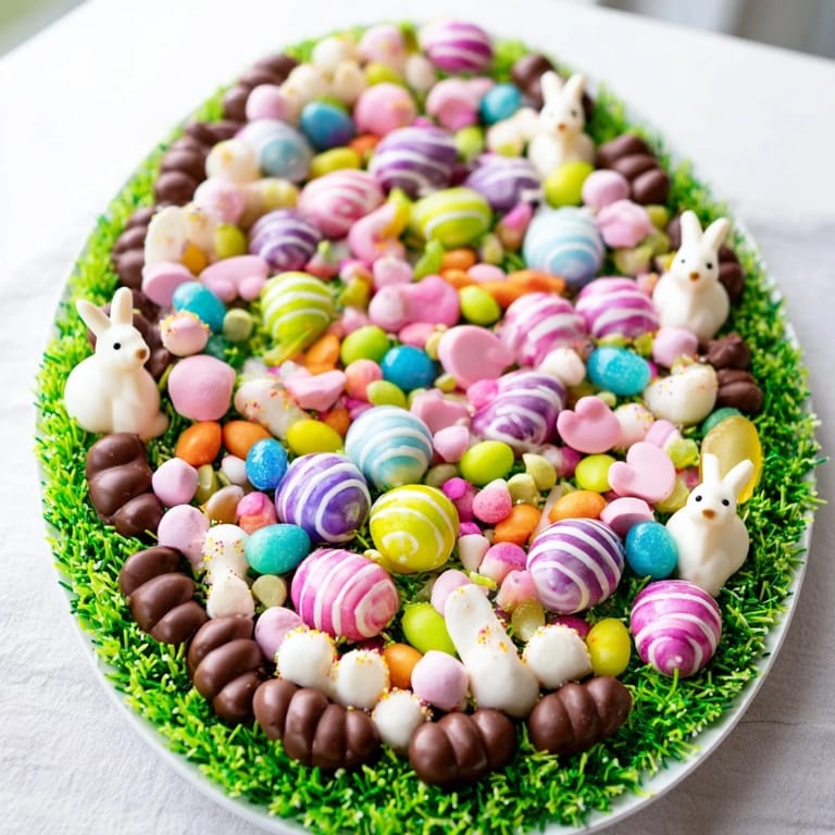 A colorful display: This Egg-Shaped Candy Platter presents a delightful array of treats for sharing.