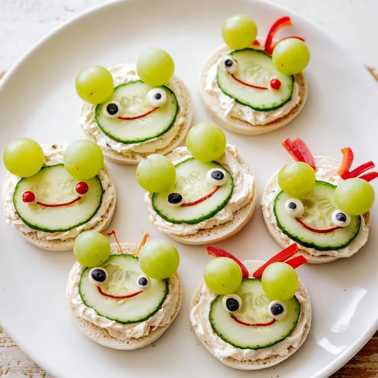 These kid-friendly Prince Charming Froggy Sandwich cutouts feature creamy filling, cucumber, and colorful radish accents.