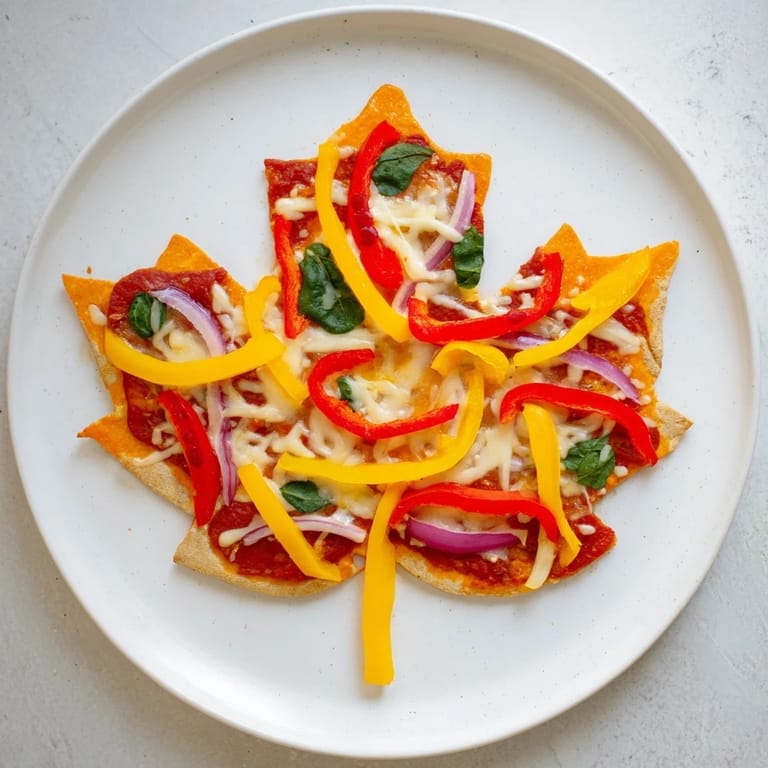 Savory and sweet Fall Foliage Maple Leaf Mini Pizzas, ready to serve and delight everyone at fall gatherings.