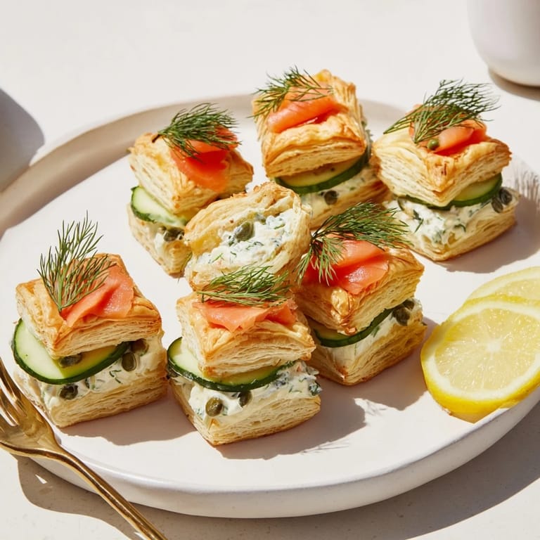 Elegant Étoiles Filantes Assiette de Fin d'Année appetizer, featuring flaky star pastries and creamy fresh dill cheese.