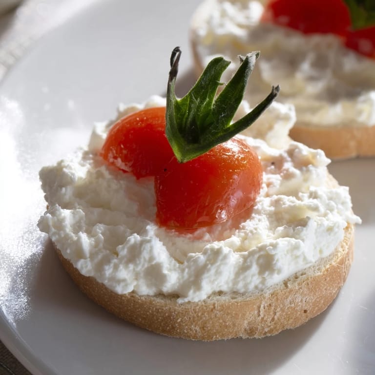 Bright red Ladybug Tomato & Olive Bites, a fun snack featuring juicy tomatoes and black olive "spots" on crackers.