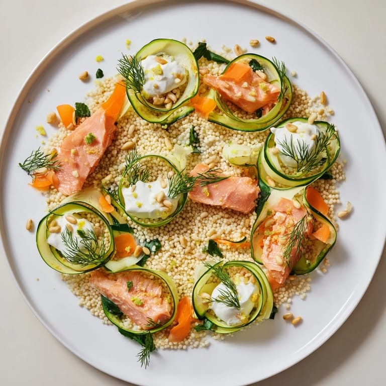 A beautiful serving of The Infinity Loop Flow; flavorful salmon and textures in every delicious bite.