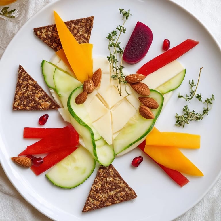 Vibrant colors showcase this unique The Tessellation Triangle appetizer, perfect for a party, ready to be enjoyed.